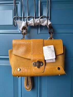 Free People Mustard Yellow Croc-Embossed Crossbody Bag